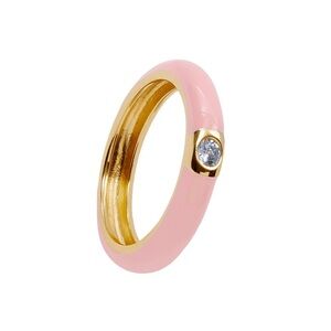 🌸 Pink Enamel Gold Gem 925 Sterling Silver Ring
